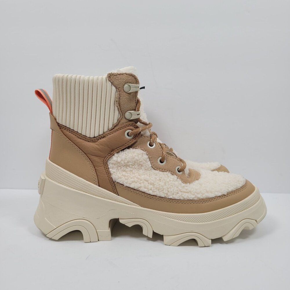Sorel Brex Leather & Faux Shearling Women's Beige Cream Boots US Size 8 NWT